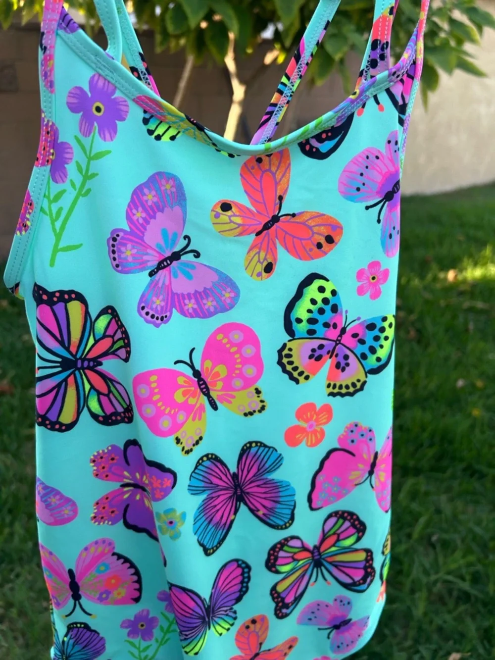 The children’s place Girls' Butterfly Print One-Piece Swimsuit - Aqua & Neon
